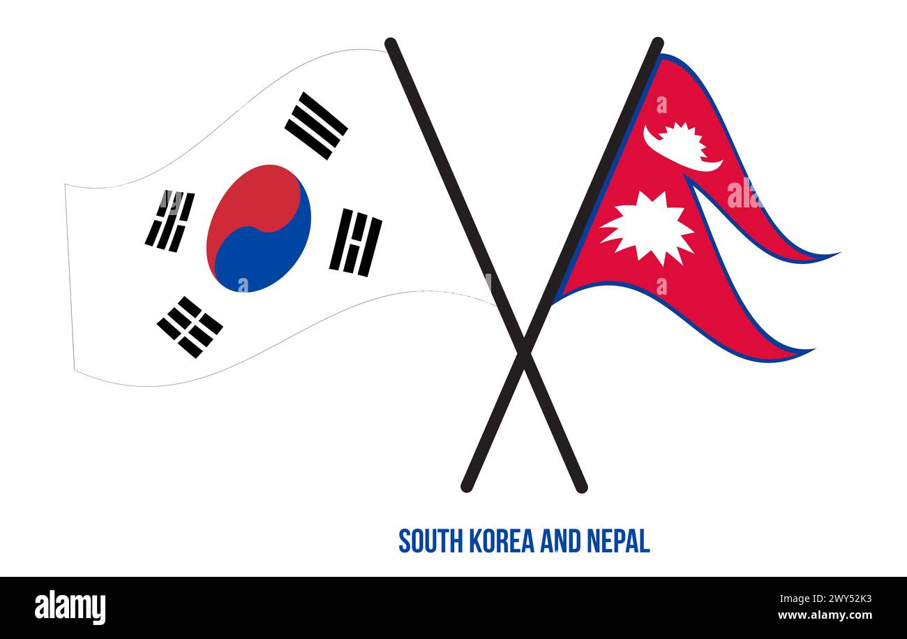 South Korea and Nepal Flags Crossed And Waving Flat Style. Official Proportion. Correct Colors. Stock Photo