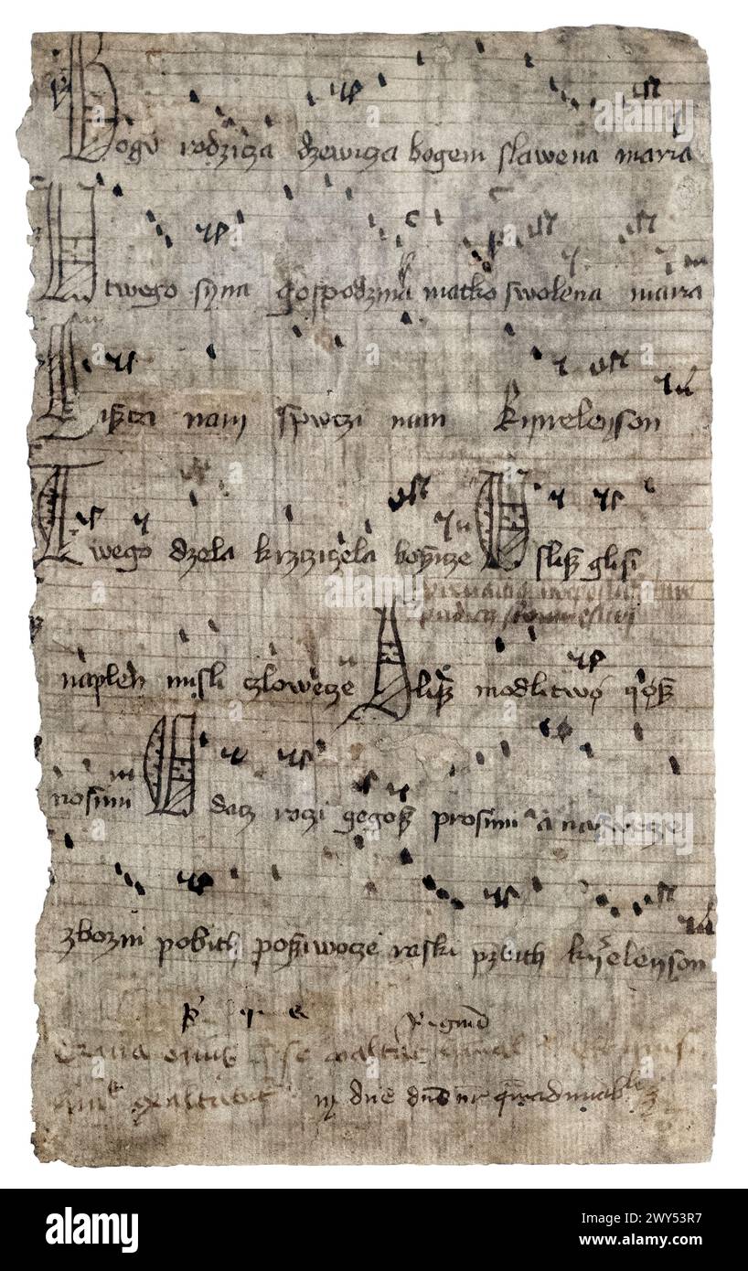 Bogurodzica, manuscript from 1407, Krakow, Poland Stock Photo