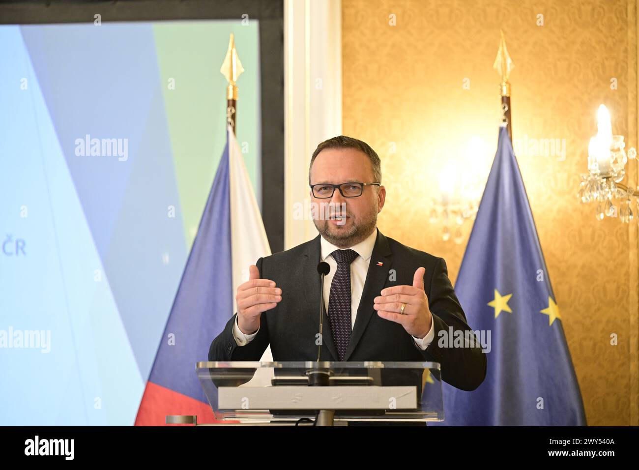 Czech Labour and Social Affairs Minister Marian Jurecka speaks during