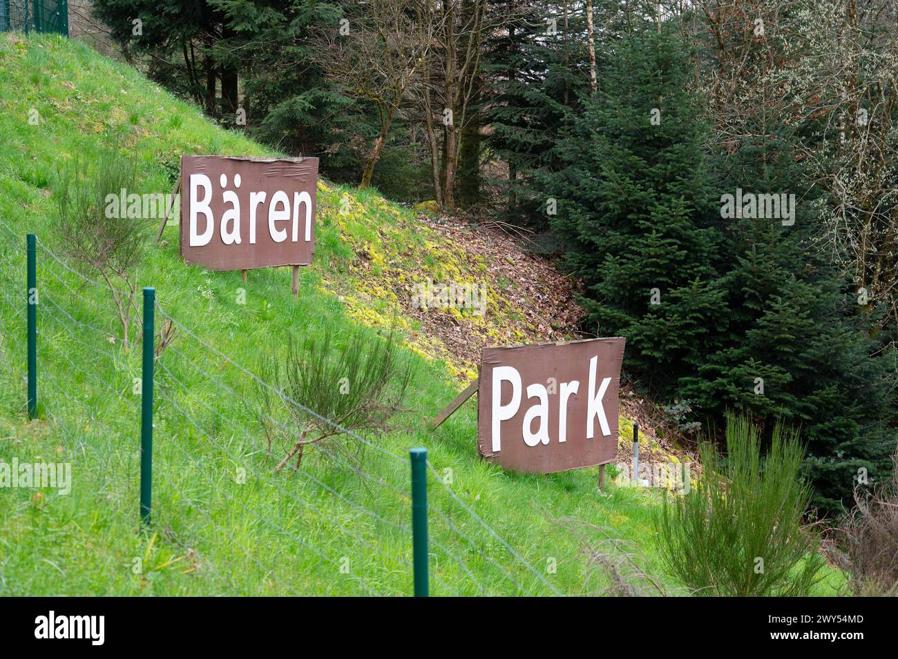 Bear Park sign in Bad Rippoldsau-Schapbach in the black forest, Germany, grizzly rescue station to protect wildlife, animals from captivity, 30.03.202 Stock Photo