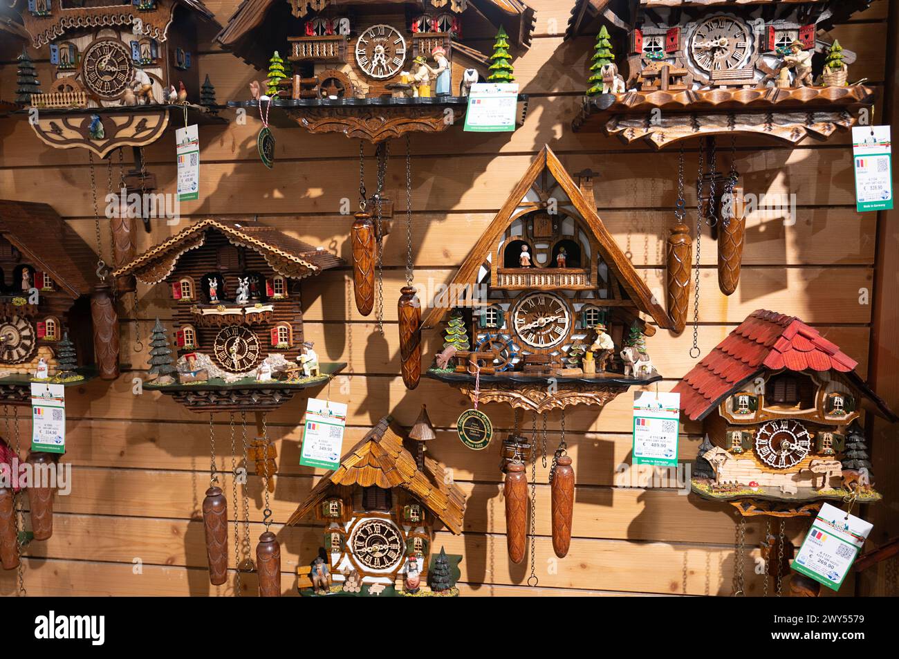 Cuckoo clocks in a shop in the Black Forest, Lake Titisee Neustadt in