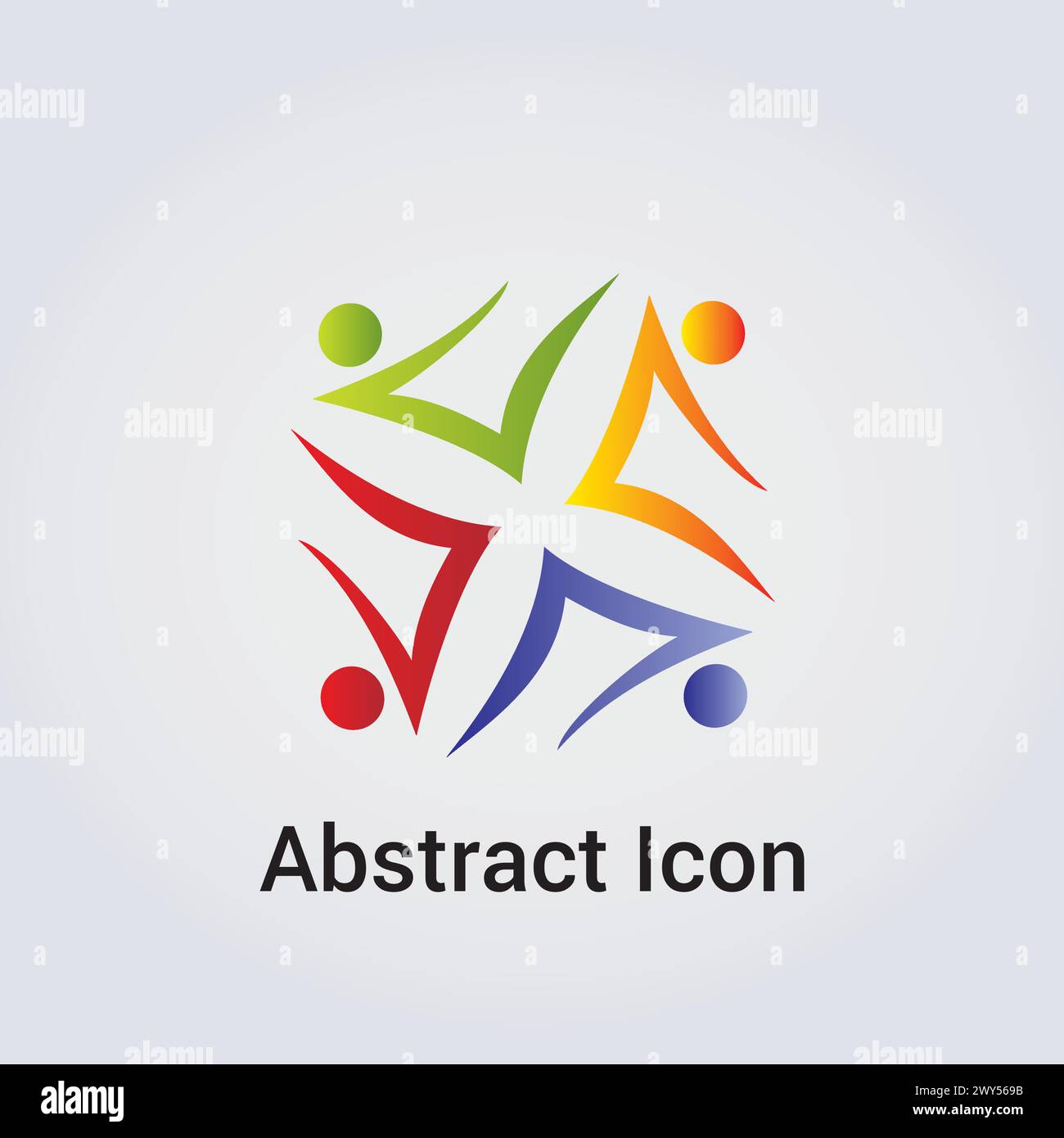 Abstract Icon Logo Design Primary Shapes Silhouettes People Dance Star Circle Clover Miscellaneous Communications Network Rainbow Colors Vector Stock Vector