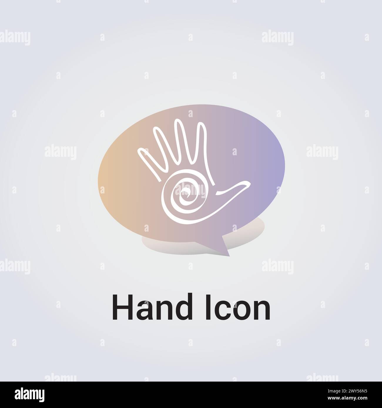 Hand and Dialog Box Icon, Spiral Hand Silhouette Logo Decorative Element Pastel Light Colors Stock Vector