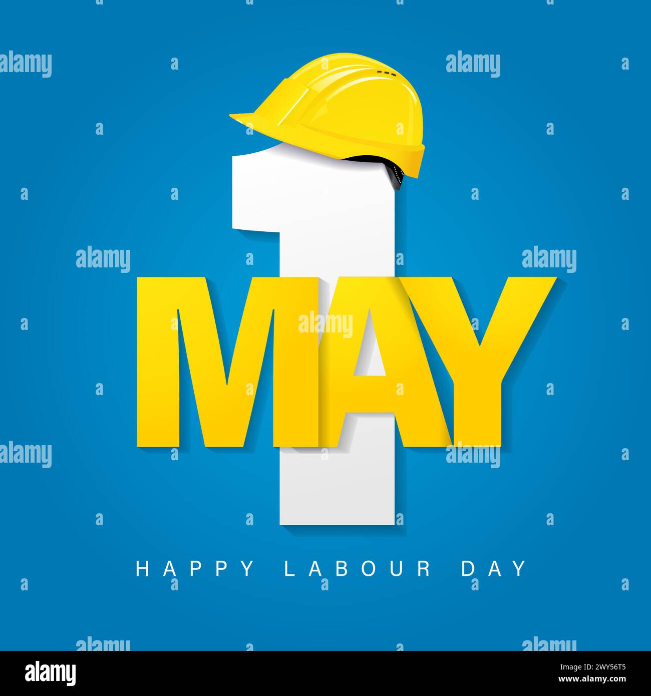 1st May, Happy Labour Day with yellow workers helmet. International Labor Day vector illustration Stock Vector