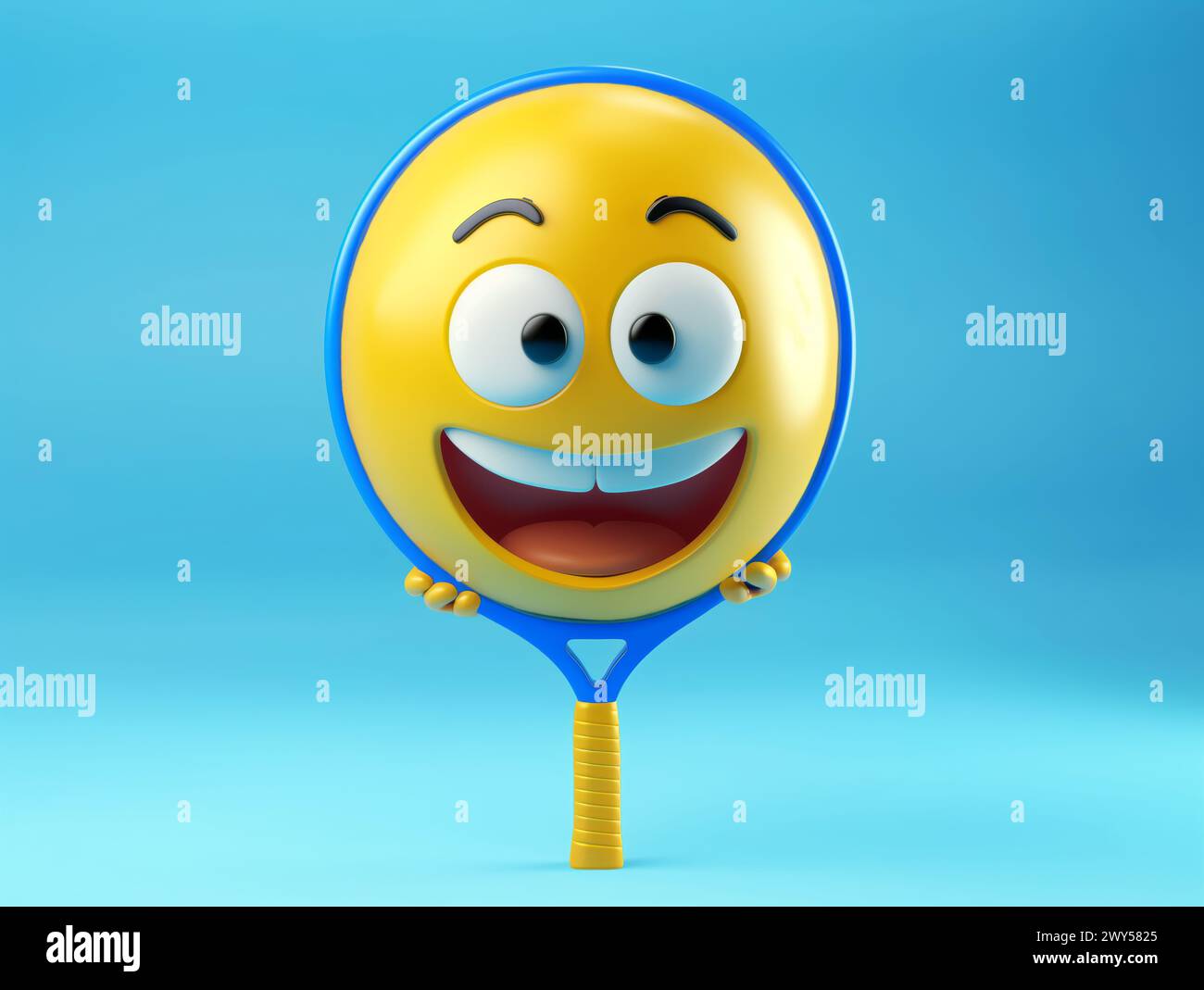 Smilie face tennis racket emoji 3d render happy Stock Photo Alamy