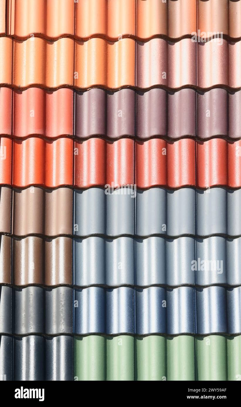 Clay multi-colored tiles for roofing  texture Stock Photo