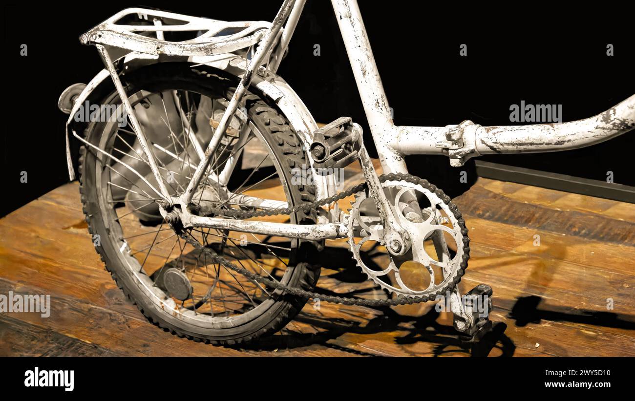 Image of the rear wheel of an old bicycle with pedals and a rack Stock ...