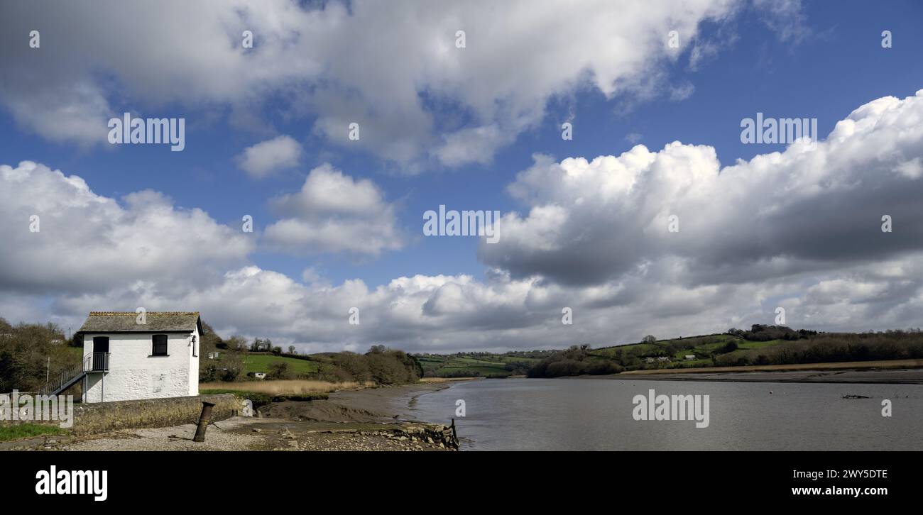 St Indract's Chapel at Halton Quay on the banks of the River Tamar, near St Mellion, Cornwall, England, UK Stock Photo
