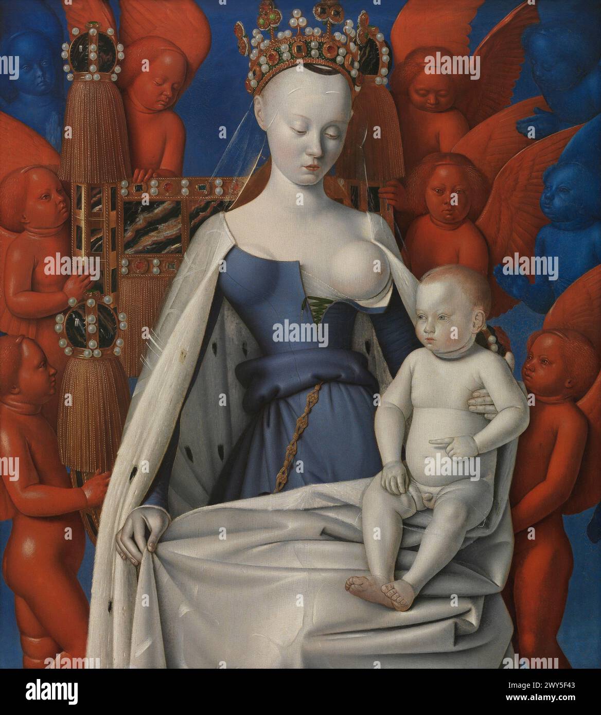 Right wing of Melun Diptych; Virgin and Child Surrounded by Angels, showing Charles VII's mistress Agnès Sorel (c. 1450). Wood, 93 x 85 cm, Royal Museum of Fine Arts, Jean Fouquet Stock Photo