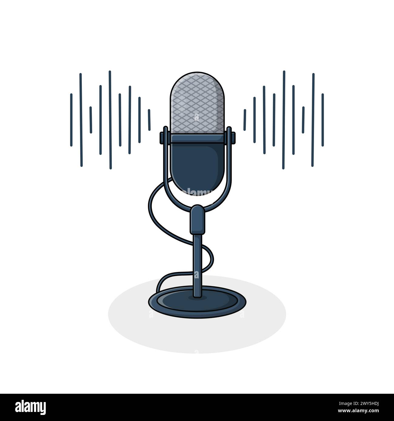 Detailed Podcast Microphone Vector Illustration. Sound Recording Equipment Concept Design Stock Vector