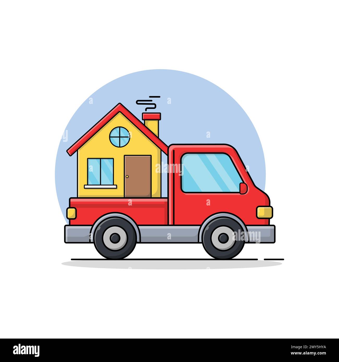 House on Delivery Truck Vector Illustration. House Moving Service Concept Design Stock Vector