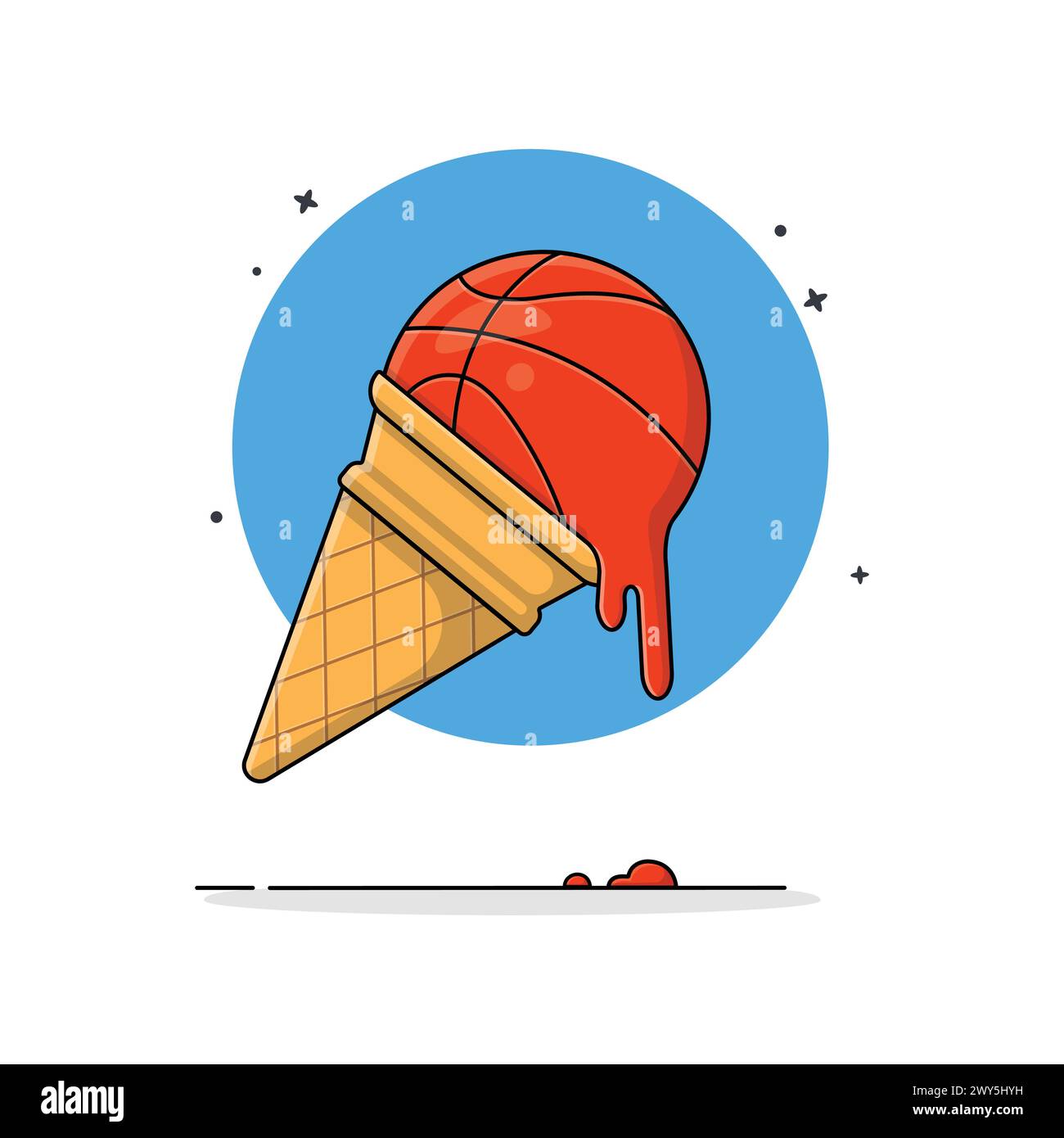 Melting Basketball Cone Ice Cream Vector Illustration. Food Object Concept Design Stock Vector