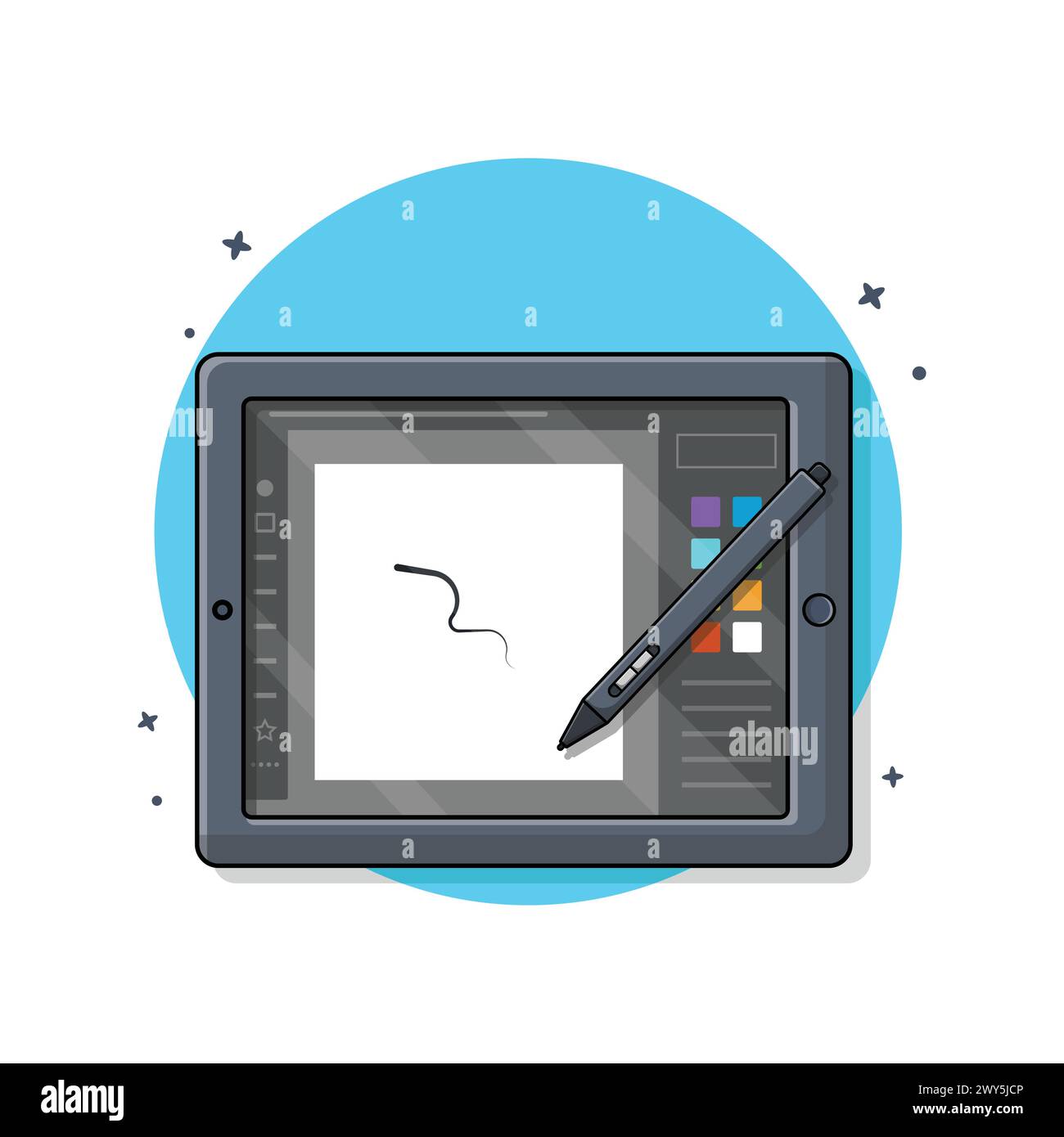 Photo or Graphic Editor App on Graphic Tablet and Pen Vector Illustration Stock Vector