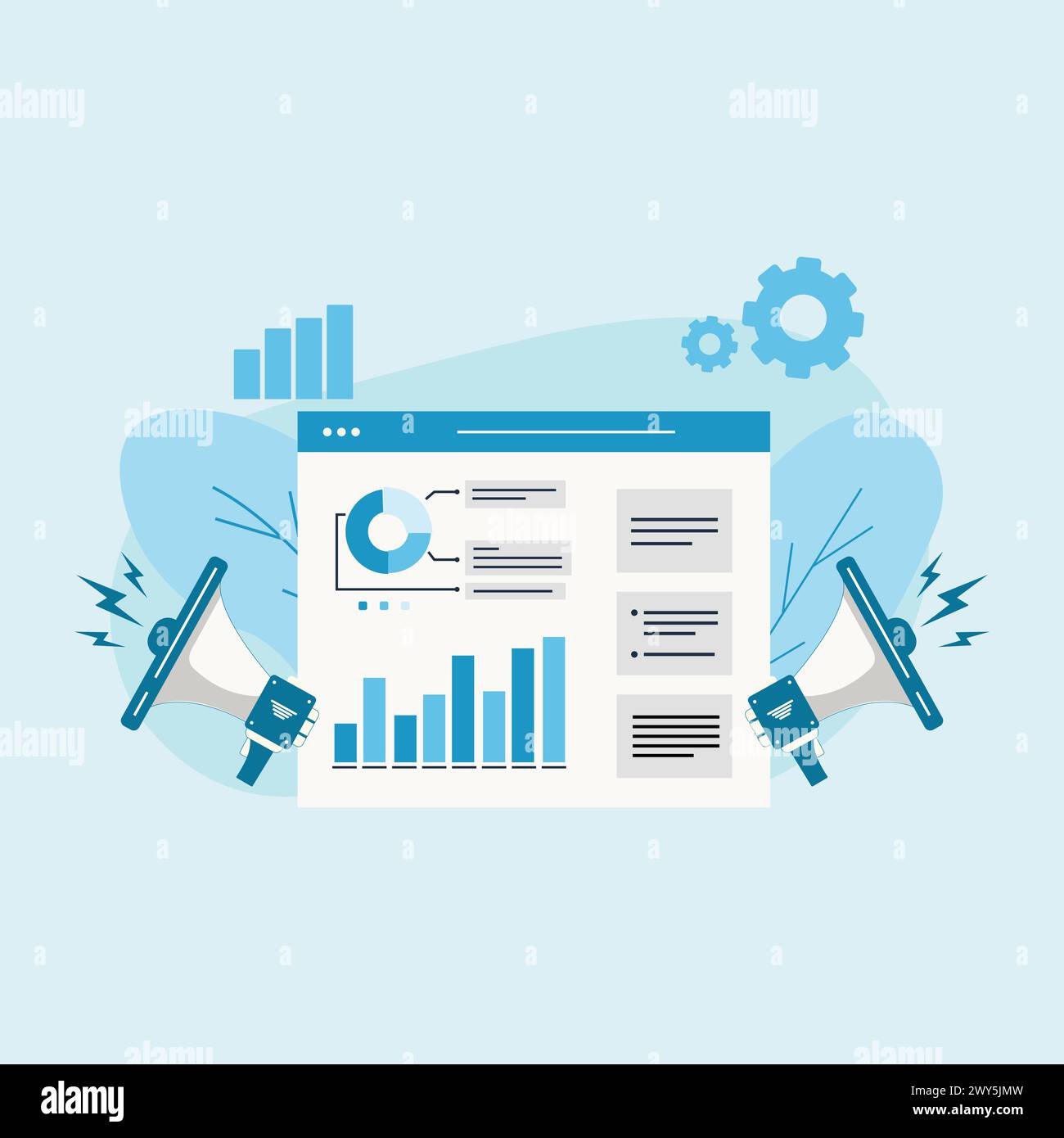 Digital Marketing with Data Analysis and Management Vector Illustration. Flat Design Stock Vector