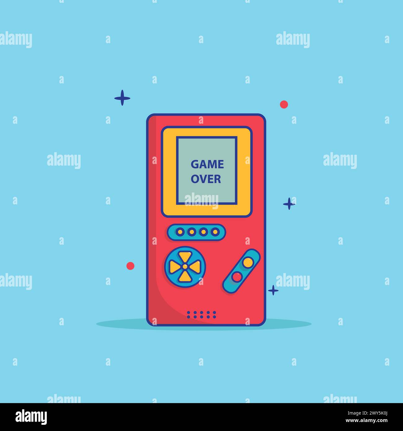 Classic portable video game console cartoon vector icon illustration isolated object. Retro games gadget of the 90s.Technology Vintage Game Icon Conce Stock Vector