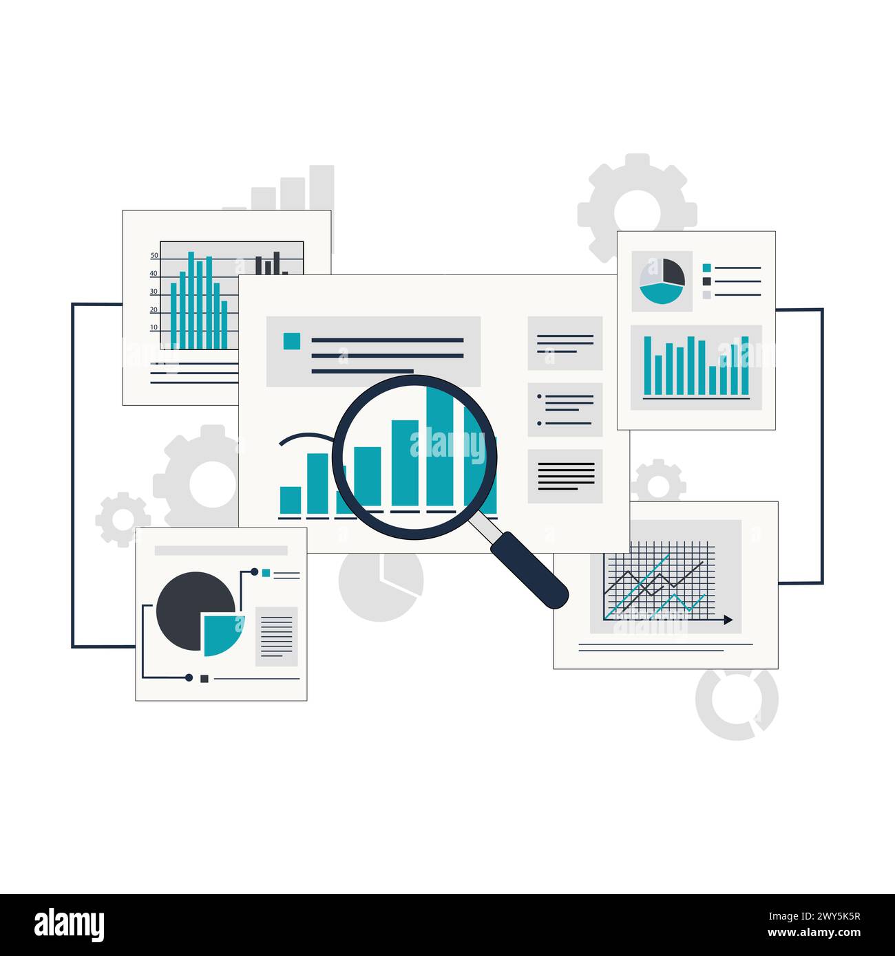 Data analytics information and monitoring Vector Illustration. Data analysis Concept Design Isolated. Flat design Stock Vector