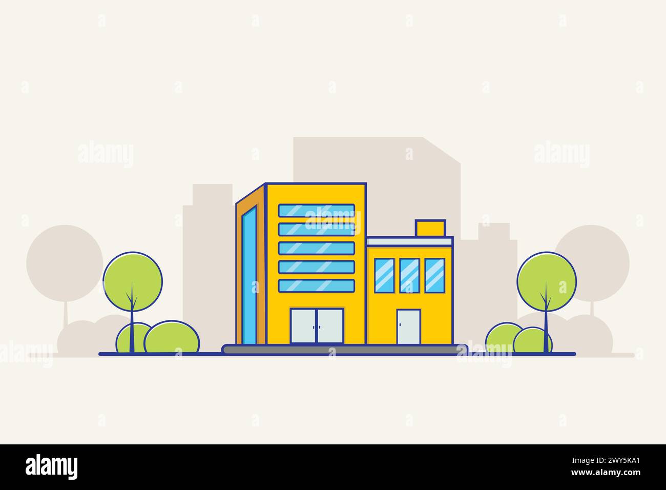 City Building Beautiful Flat Design Vector Illustration Landscape Background. Modern Apartment House. Office Rent. Real Estate Business Building Conce Stock Vector