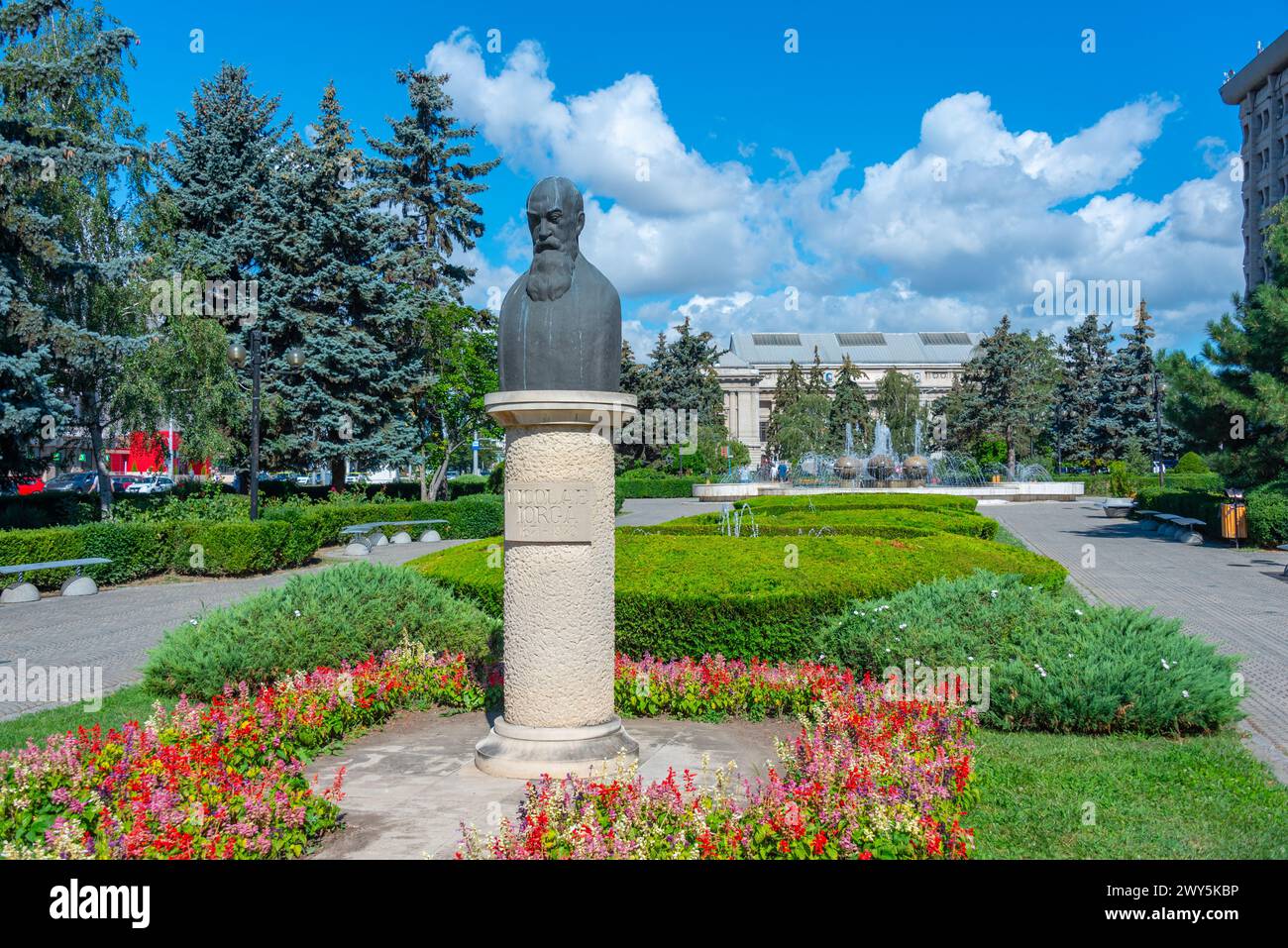 Sculpture of Nicolae Iorga in the center of ploiesti, Romania Stock Photo