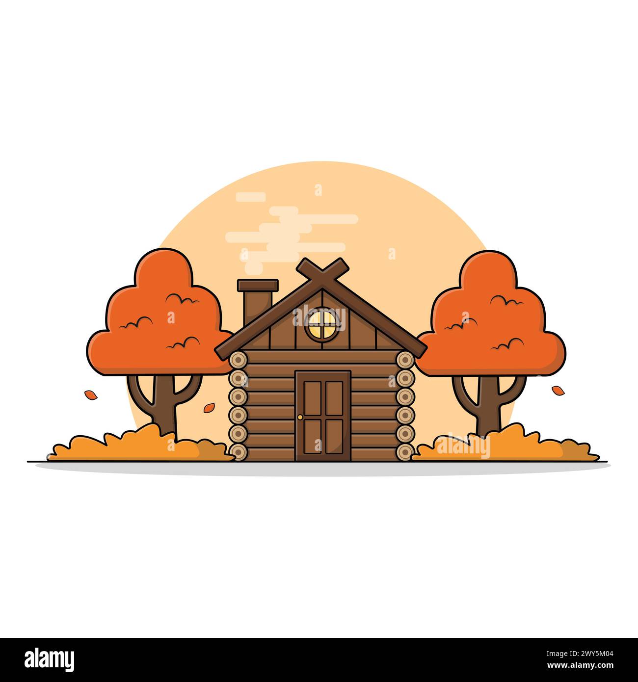 Wooden Forest Cottage in Autumn Season Vector Illustration Stock Vector