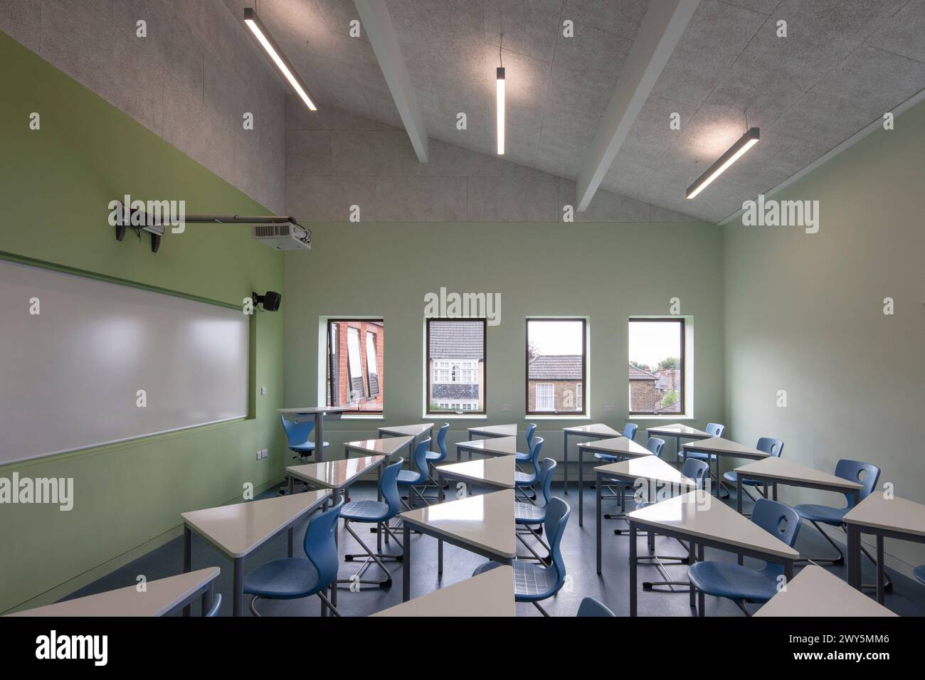 Re-furbished class room. John Lyon School, Harrow, United Kingdom. Architect: ZMMA, 2024. Stock Photo