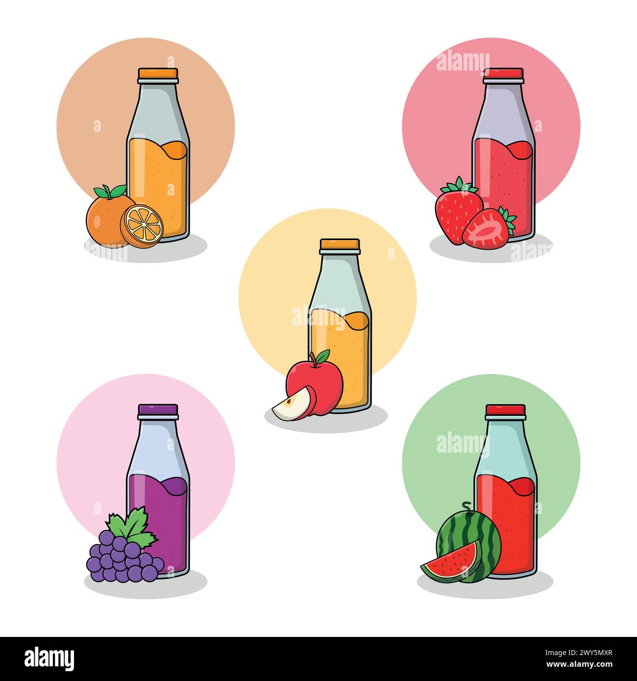 Smoothie fruit juice drink icons set vector beverage glass hi-res stock ...