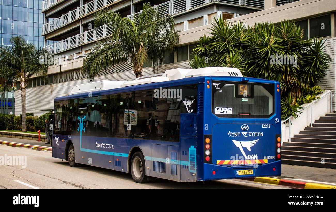 Tel Aviv, Israel - January 28, 2024 Local bus driving in the downtown ...