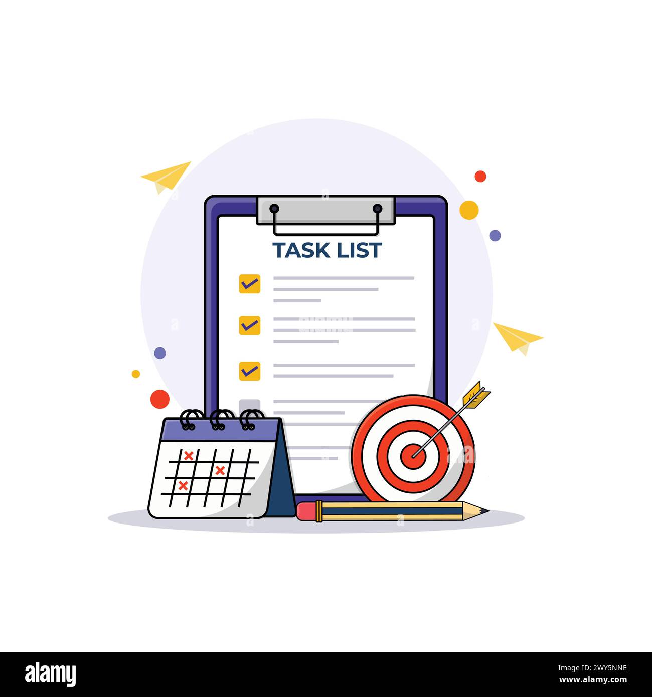To-Do List with Target and Timeline Vector Illustration. Work Process Concept Design Stock Vector