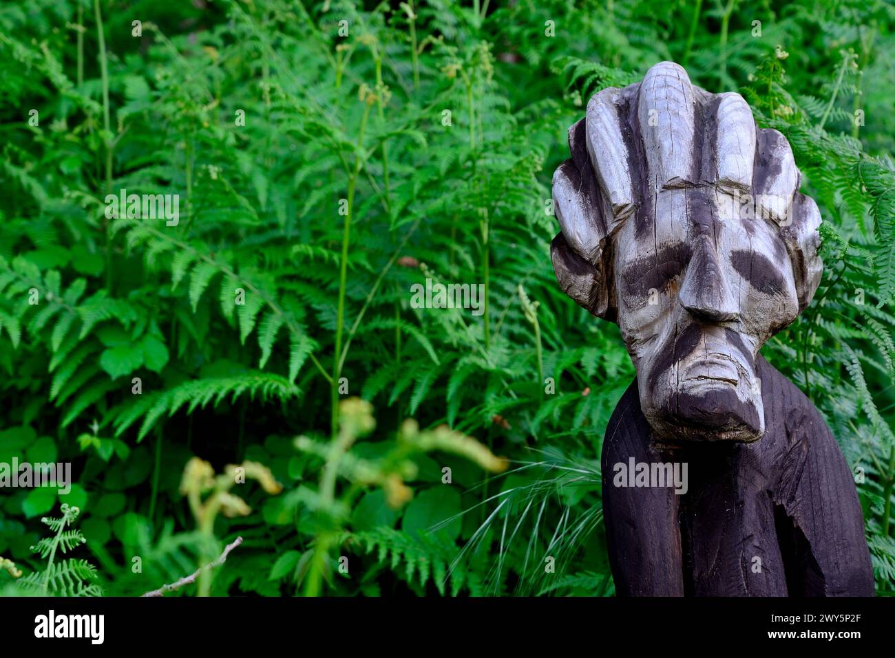 Wooden sculpture close to Ferreira de Panton, Lugo, Spain Stock Photo