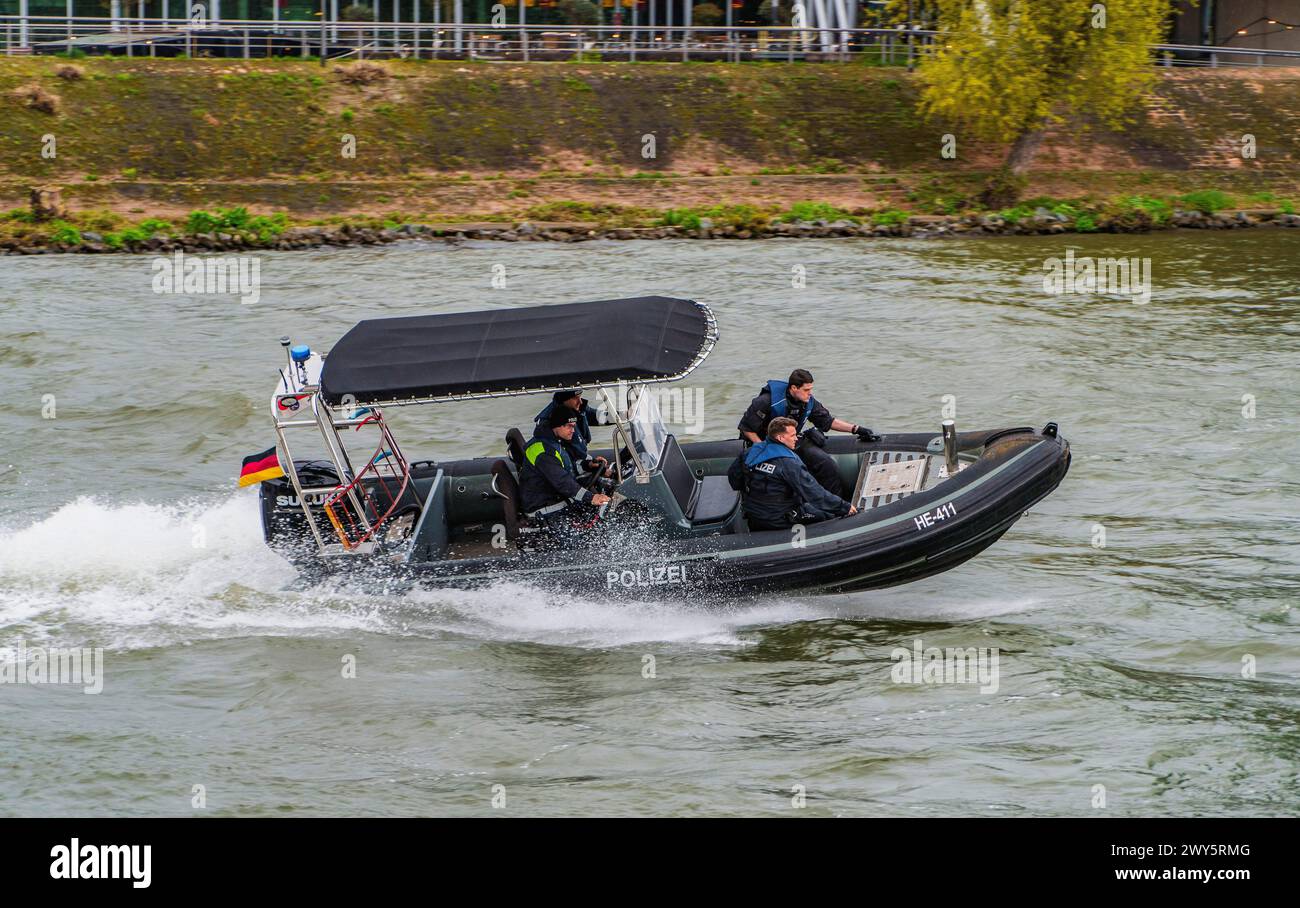 04 April 2024, Hesse, Frankfurt/Main: The inflatable boat HE-411 of the ...