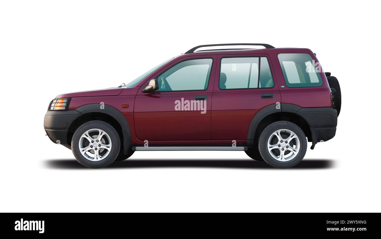 Land Rover Freelander SUV side view isolated on white background Stock Photo