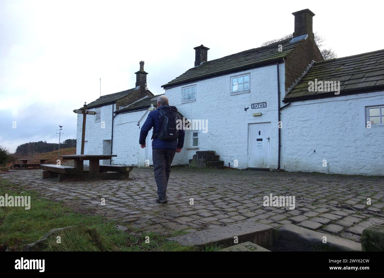 Man (Hiker) Walking to White Wells the Old Victorian Spa and Bath House ...