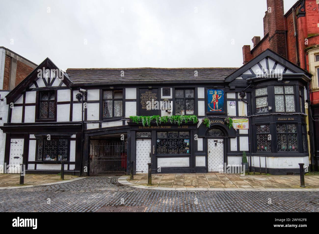 Ye Olde Man and Scythe Public House, Bolton, Lancashire, England Stock Photo