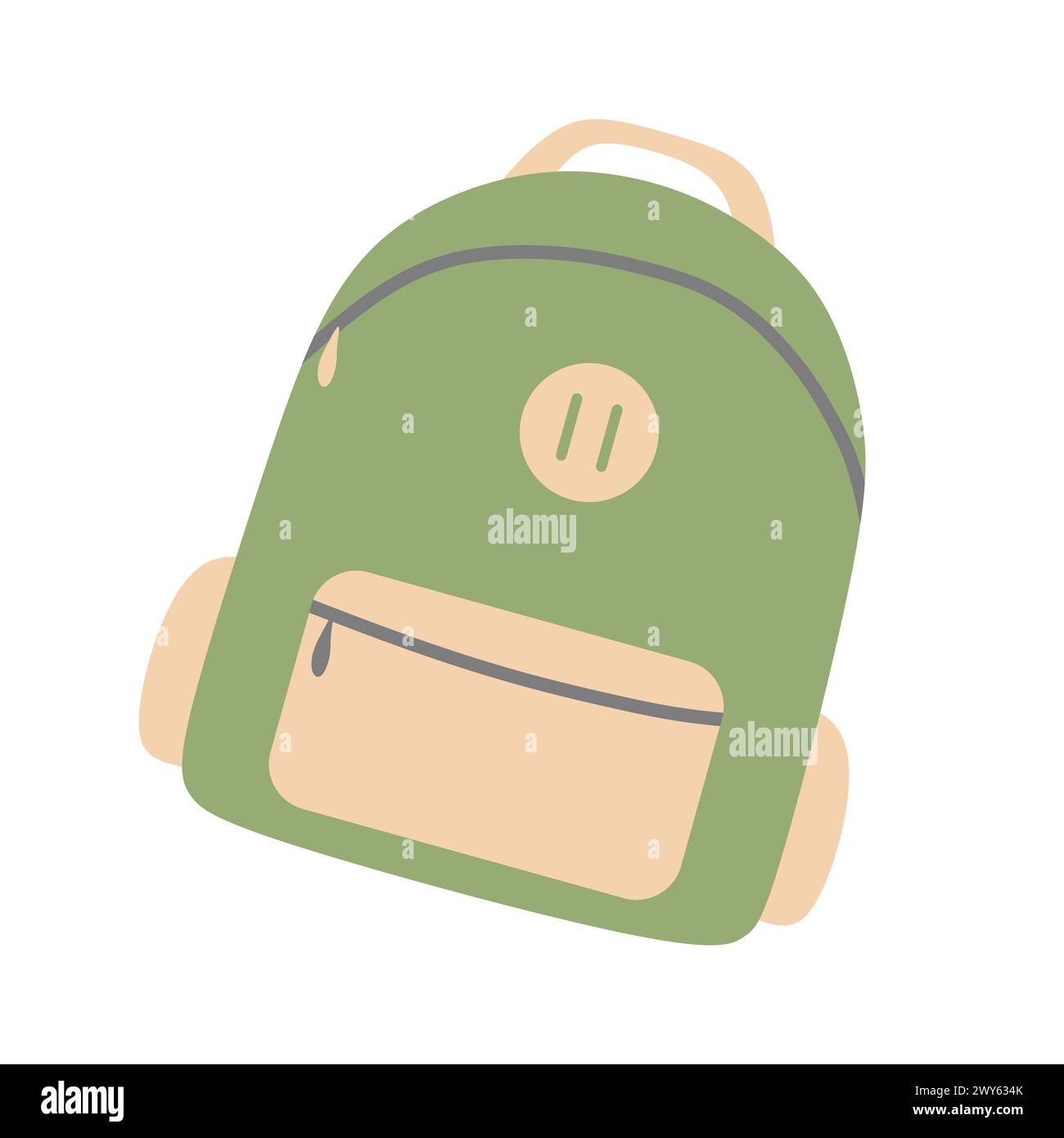 Green backpack in Simple Cartoon style Isolated on white background. School Satchel, Travel rucksack. Vector Flat Illustration of Accessory, Sport bag Stock Vector