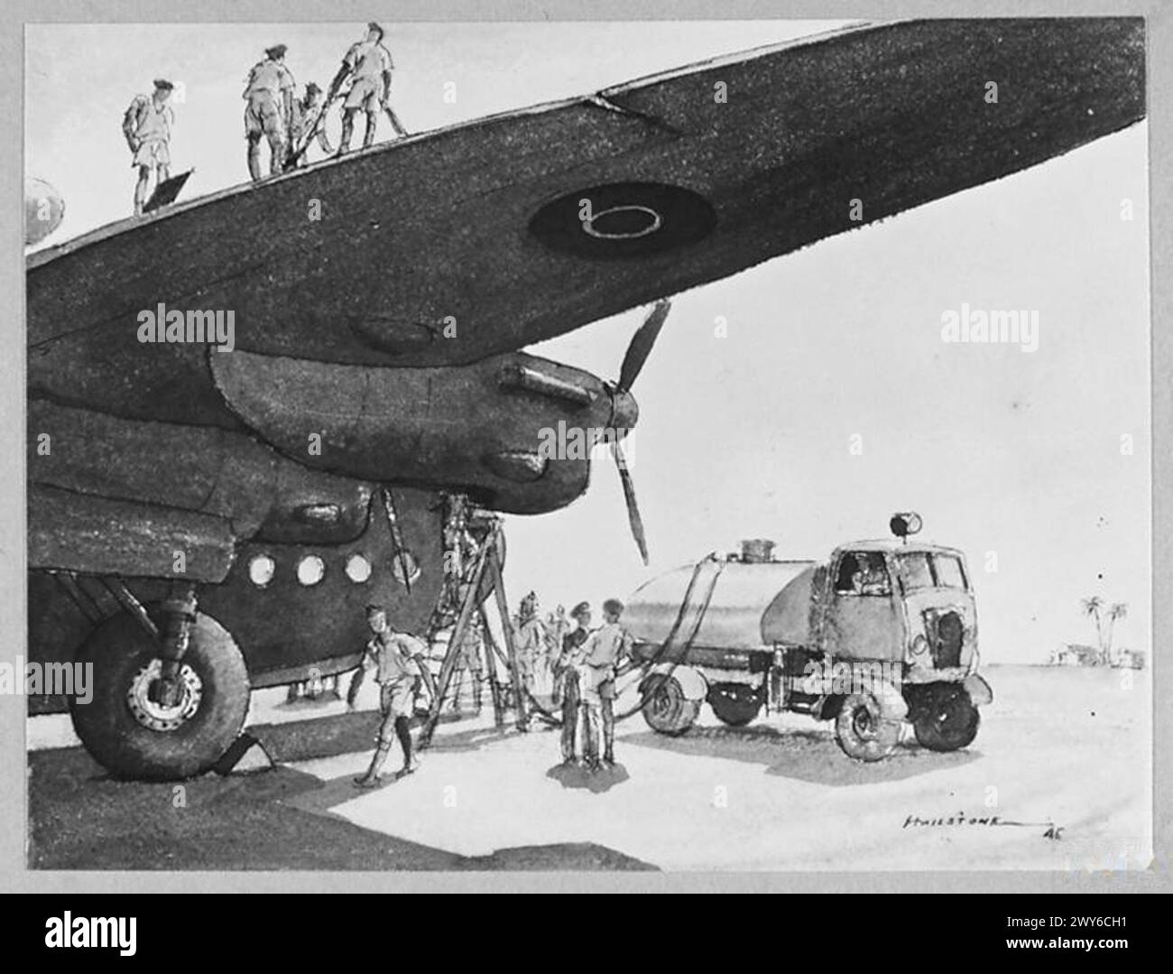FAR EAST 'REFORS' ROUTE - For story see CH.15042 Picture issued 1945 shows - Servicing a York aircraft at Shaibah, Kuwait, Persian Gulf. , Royal Air Force Stock Photo