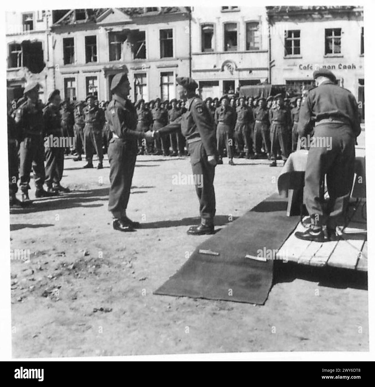V.E.PARADE OF 107 H.A.A. REGIMENT, R.A. - The C.O. presenting awards to men of the Regiment. , British Army, 21st Army Group Stock Photo