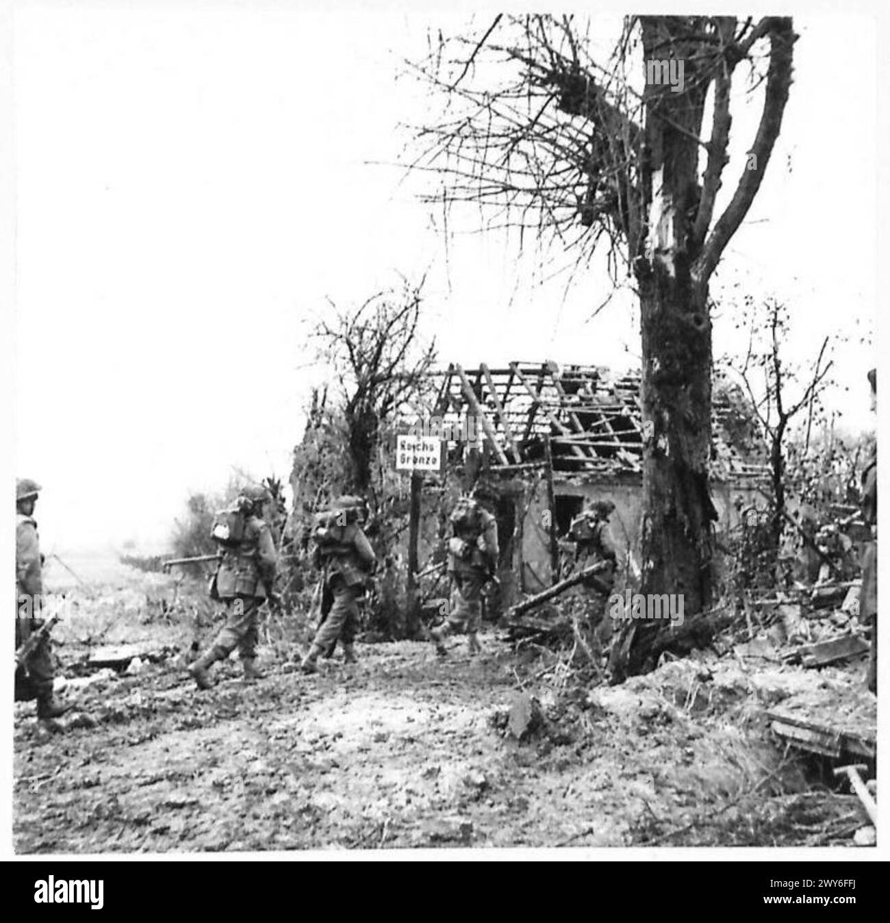 BRITISH TROOPS ENTER GERMANY - Immediately behind is the Reichwald ...