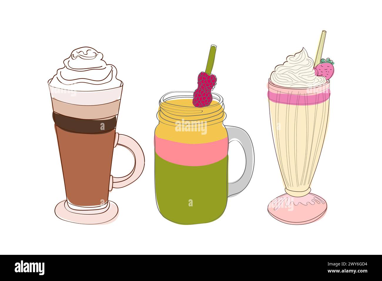 Three different types of drinks, each in a separate glass, are placed ...