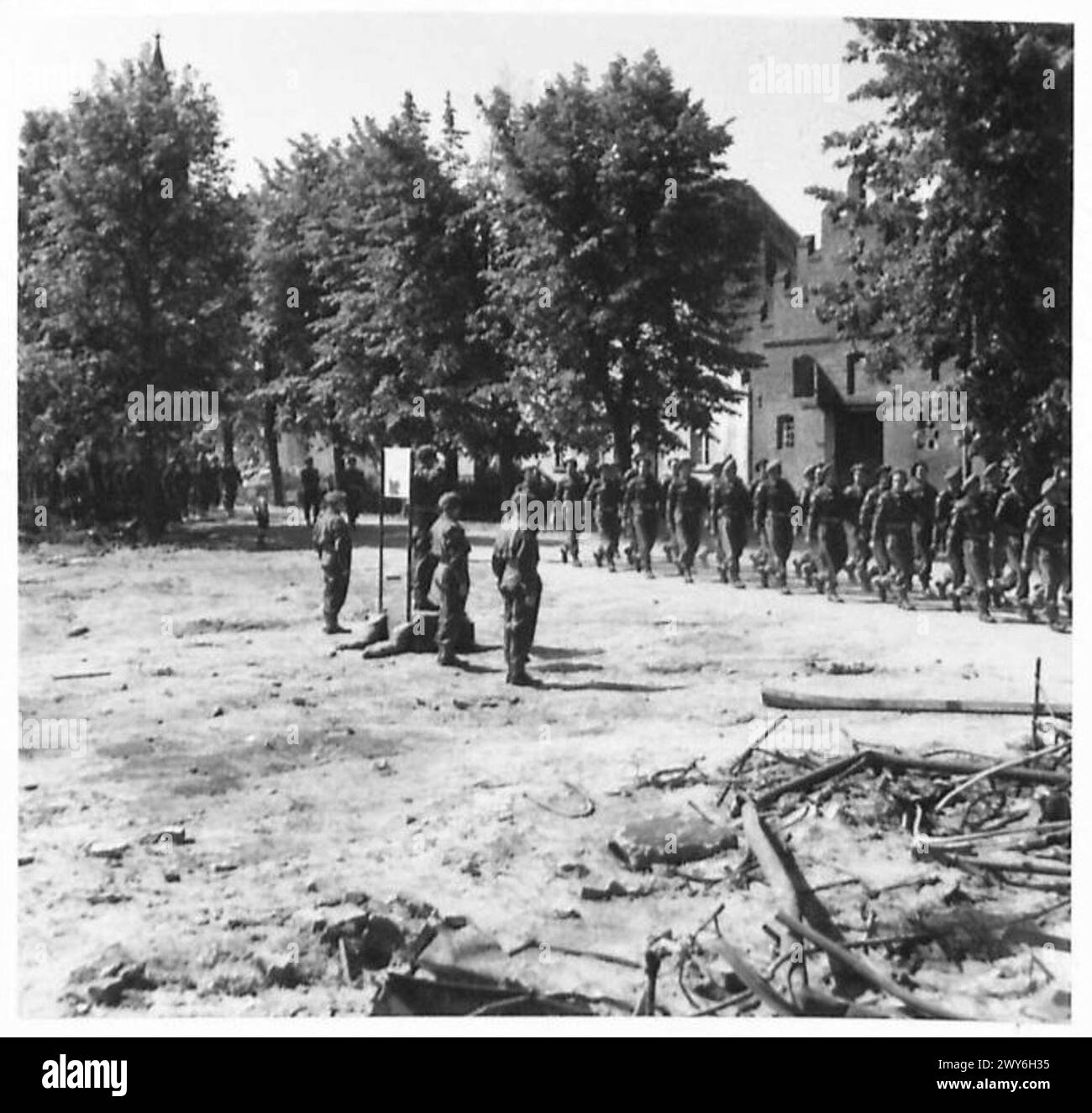 V.E.PARADE OF 107 H.A.A. REGIMENT, R.A. - The Regiment marching past their C.O. , British Army, 21st Army Group Stock Photo