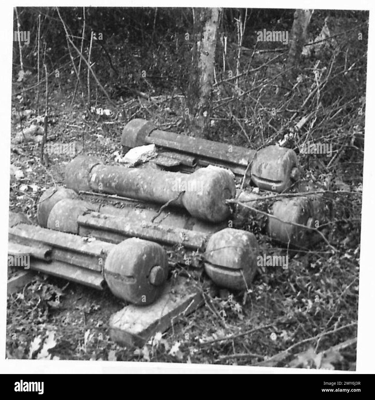 A site containing components of captured German flying bombs, including ...