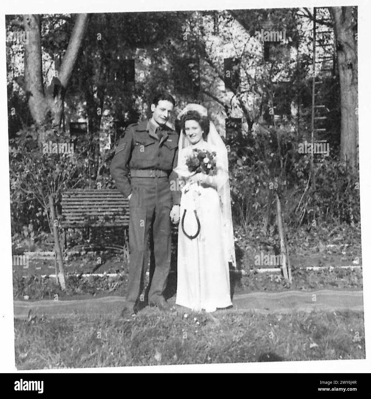 B.A.O.R. WEDDING - Sergeant J.Reynolds and Private Crombie after their wedding at the Garrison Church, Bad Oeynhausen, Germany. , British Army of the Rhine Stock Photo