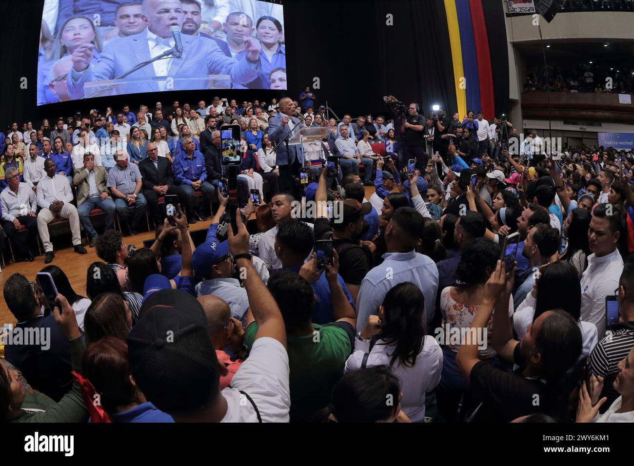 Maracaibo,Venezuela.27-03-2024.Manuel Rosales, speaks with his supporters during the launch of his presidential candidacy in Venezuela.Photo:Jose Bula Stock Photo