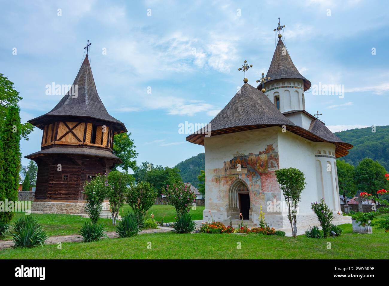 Holy Cross Church Ensemble in Patrauti, Romania Stock Photo