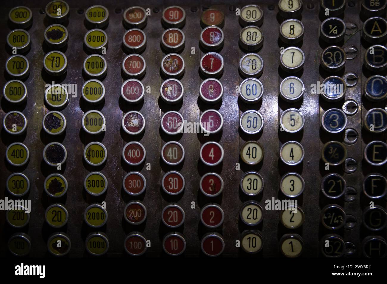 Buttons of vintage mechanical cash register Stock Photo