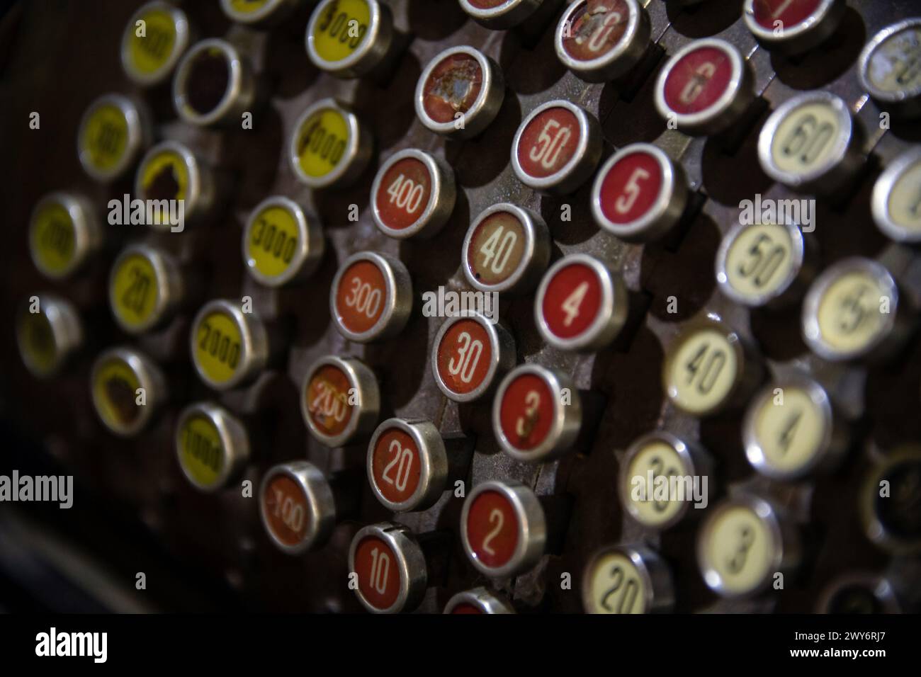 Buttons of vintage mechanical cash register Stock Photo