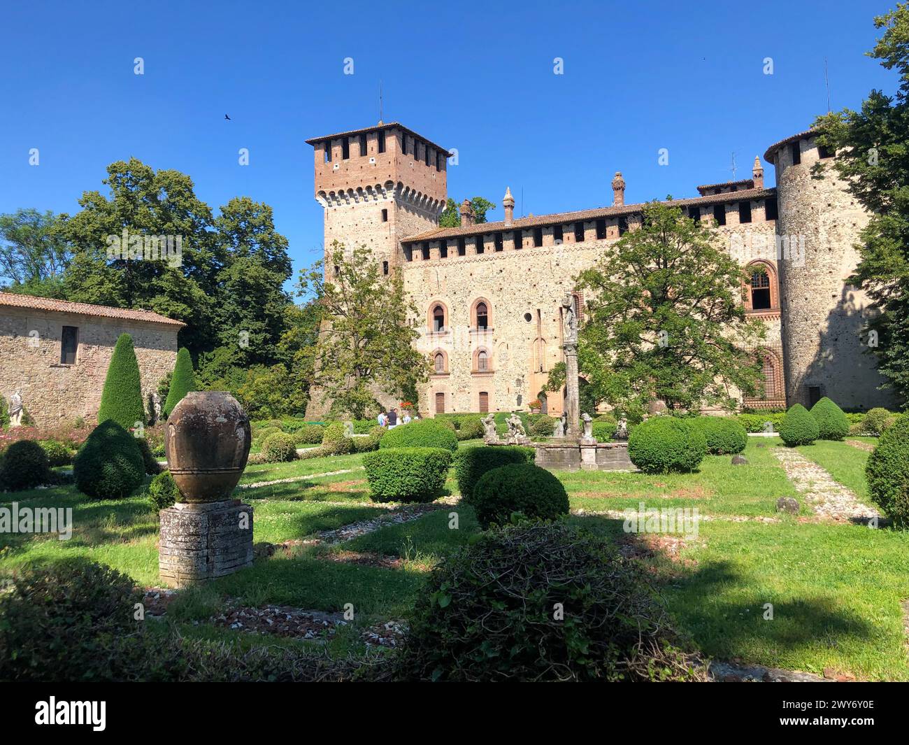 Grazzano Visconti, italy - june 11, 2023: tourists visiting medieval village and castle of Grazzano Visconti in Piacenza province Stock Photo