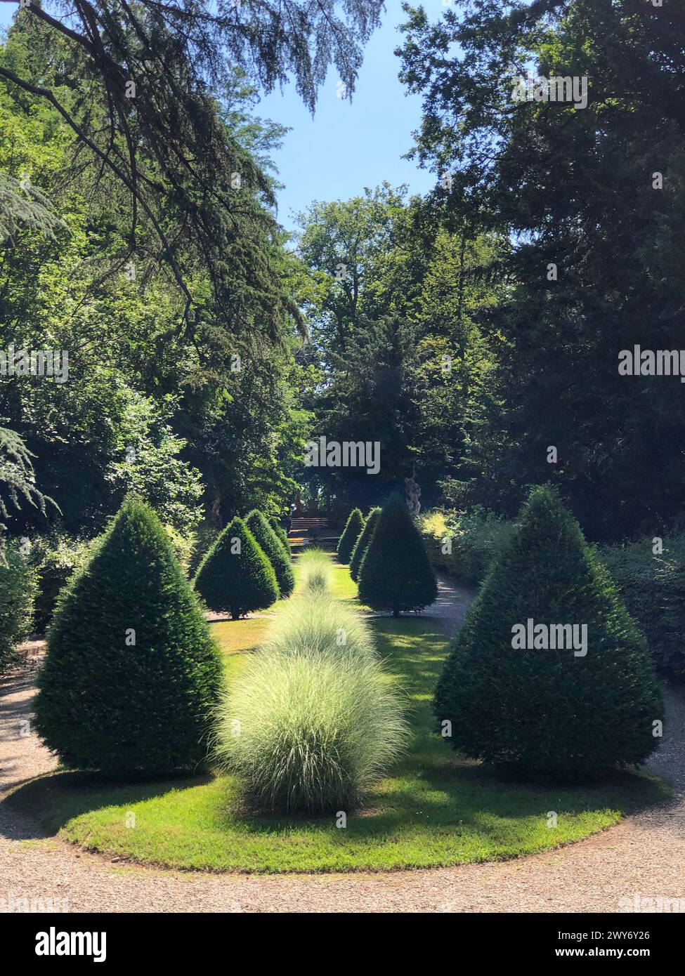 Grazzano Visconti, italy - june 11, 2023: perspective view of a garden in a beautiful park of grazzano visconti castle Stock Photo