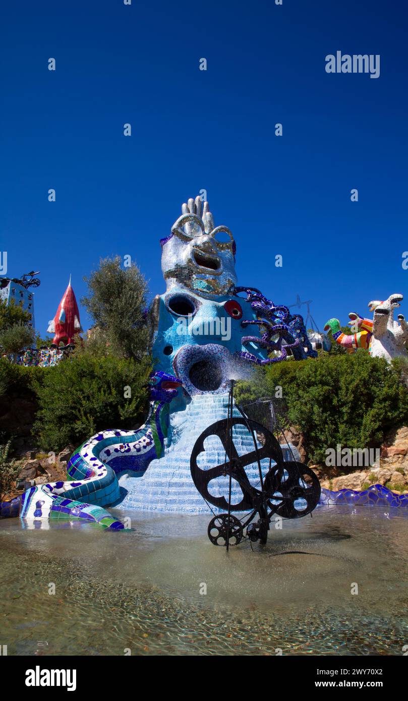 Famous Tarot Garden in Tuscany, Italy featuring iconic Mago and La Papessa artworks by Niki Stock Photo