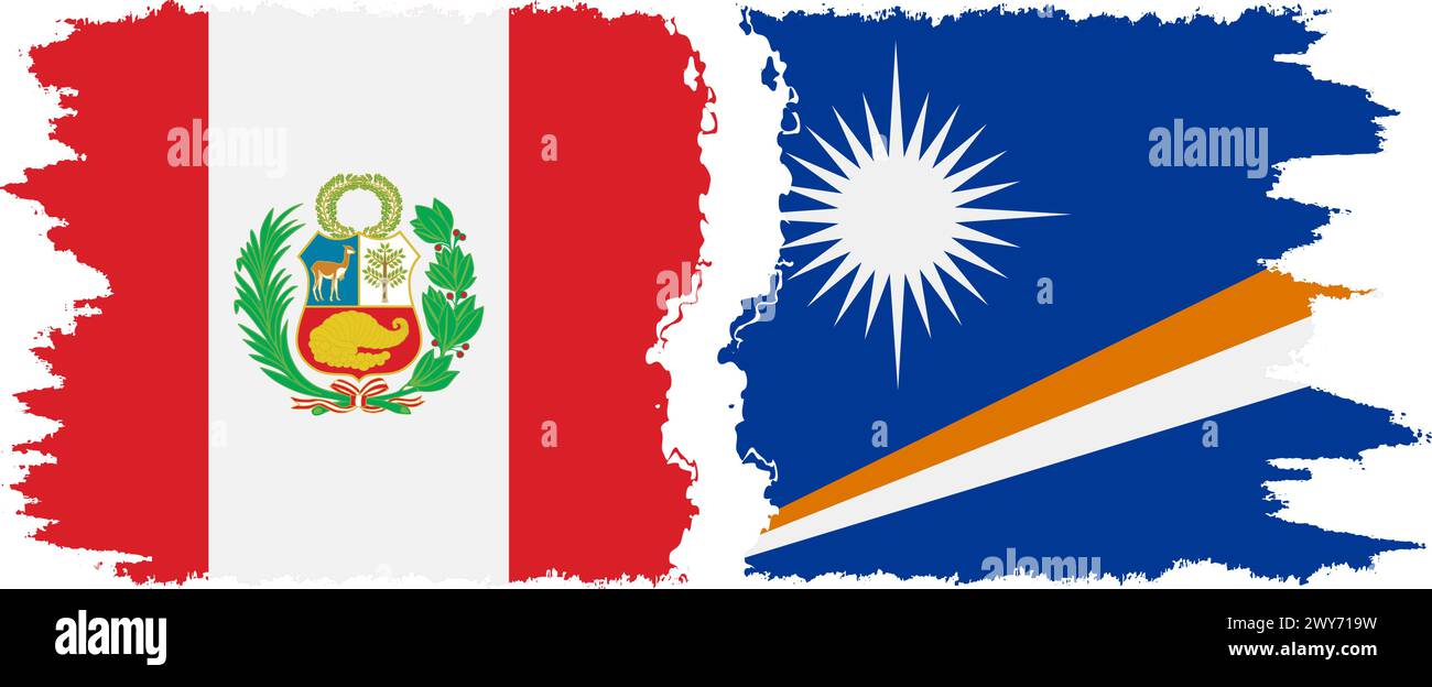 Marshall Islands and Peru grunge flags connection, vector Stock Vector