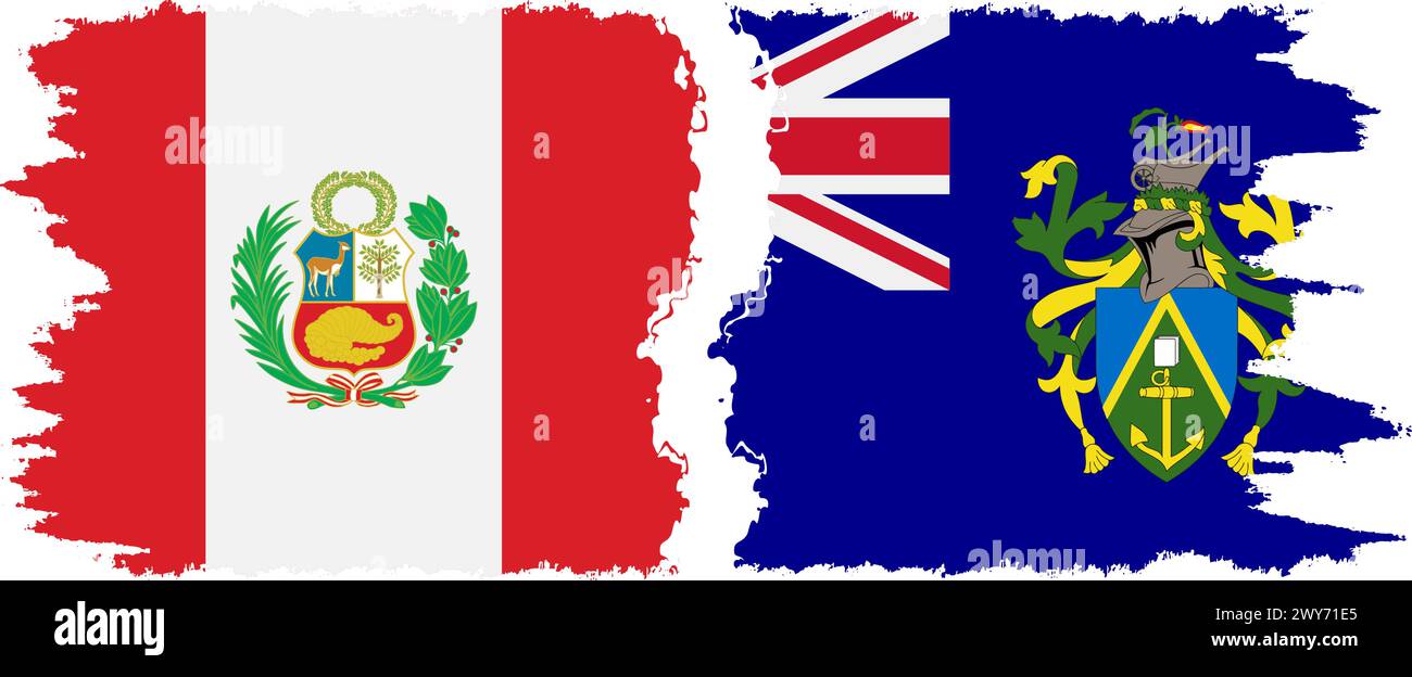 Pitcairn Islands and Peru grunge flags connection, vector Stock Vector