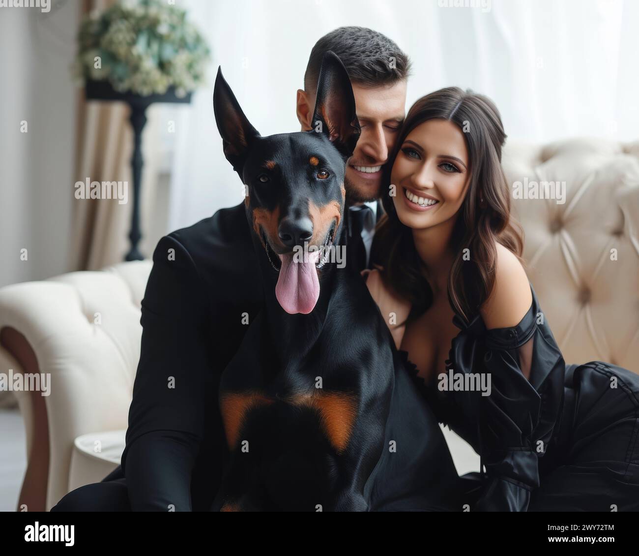 Couple sitting on sofa beside hi-res stock photography and images - Alamy